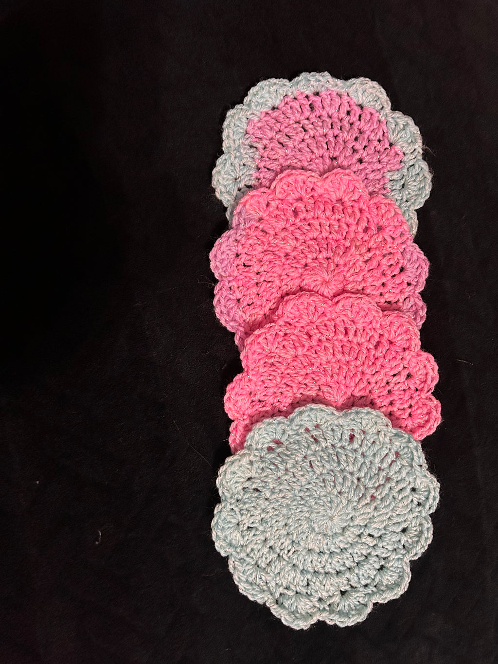 Crocheted ruffle coaster, 4 piece